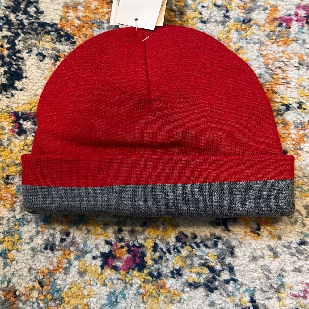 Reversible Red and Grey Hat with Bracelet Naughty and Nice